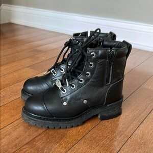 River Road Black Leather Combat Biker Boots - 6